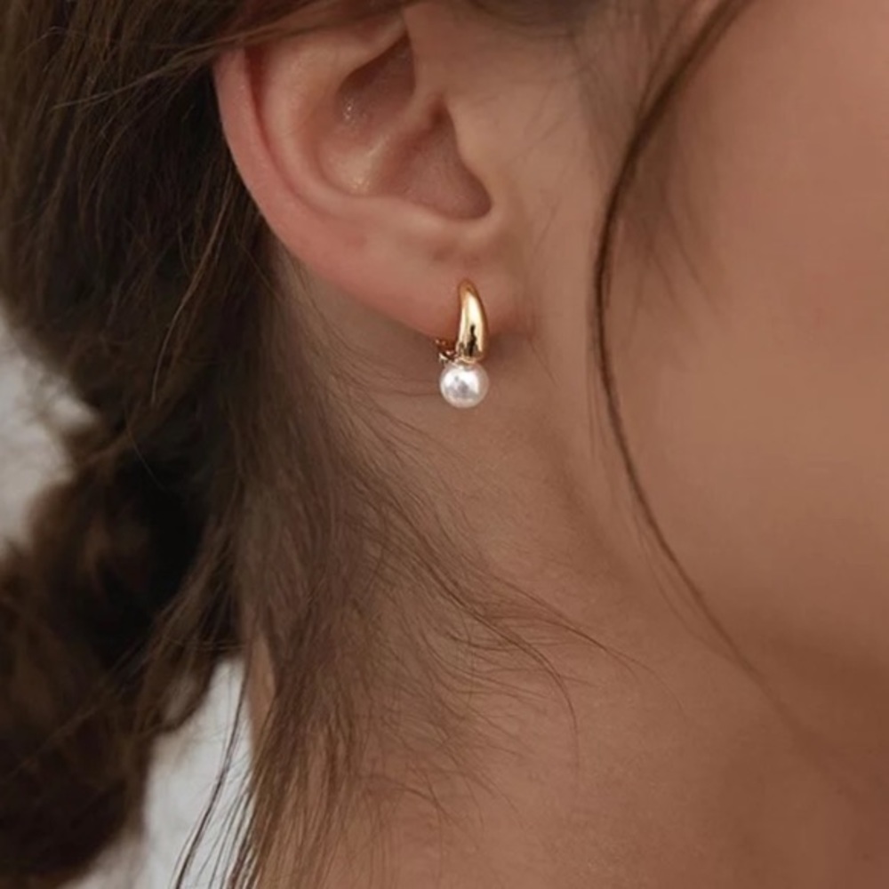 New Gold Vermeil Sterling Silver Pearl Hoops